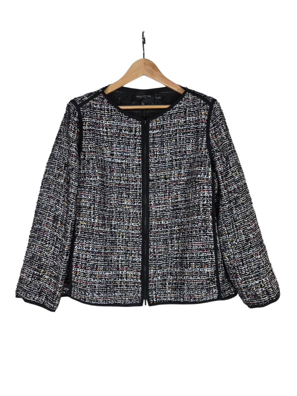 Lafayette 148 New York Black Multicolor Tweed Zipper closure Front Blazer